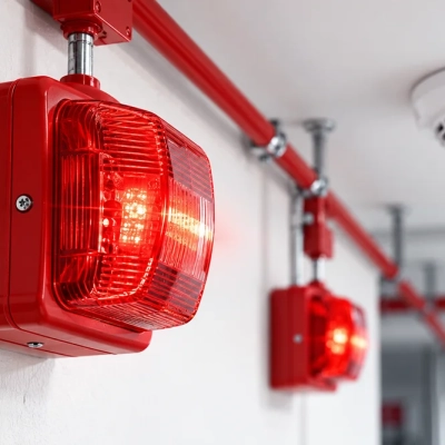 Como funciona a ligação de sirenes em um sistema de alarme de incêndio?